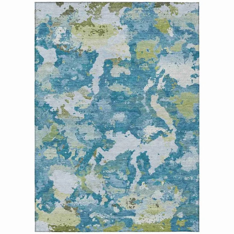 Jetra Blue Indoor/Outdoor Washable Rug With Reinforced Edges 2