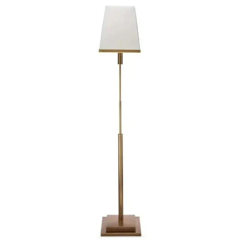 Jud Floor Lamp With White Linen Shade And Antique Brass Base 1