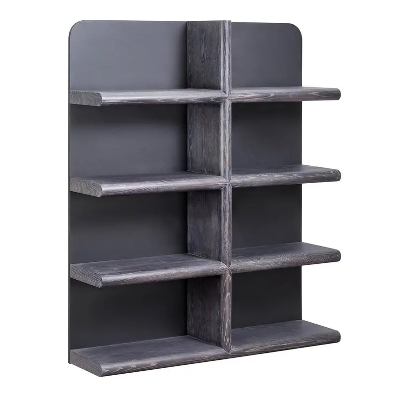 Julian Black Wooden Etagere Shelf Unit With Open Display Design 1