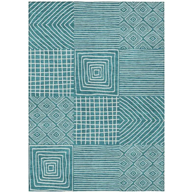 Junia Teal Washable Area Rug – Contemporary Indoor-Outdoor Rug For Decks And Living Spaces 2