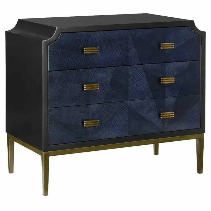 Kallista Chest In Dark Blue Caviar Black With Antique Brass Accents 1