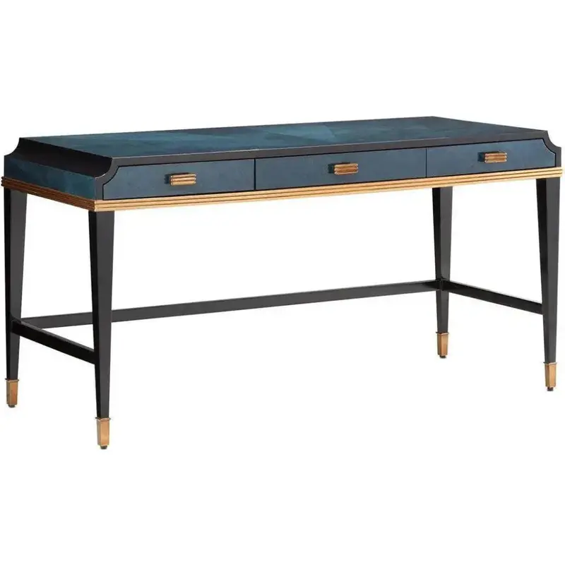 Kallista Large Desk In Dark Sapphire Finish With Antique Brass Details 1