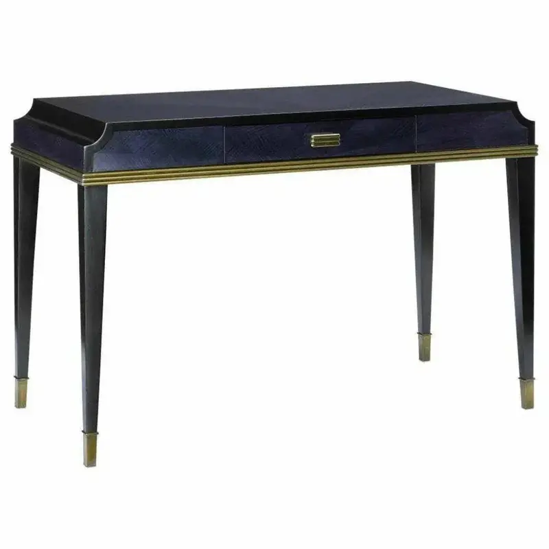 Kallista Writing Desk In Dark Sapphire With Antique Brass Details 1