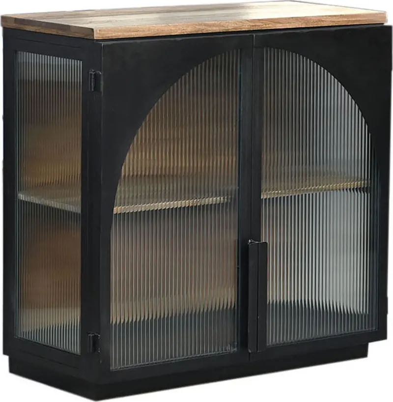 Kalri Black Wooden Cabinet With Clear Glass Panel Accents 1
