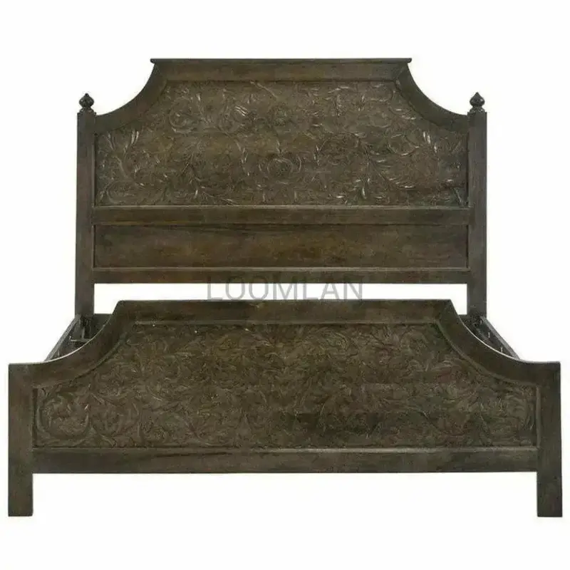 Karia Dark-Stained Carved Wood King-Sized Bed Frame 1