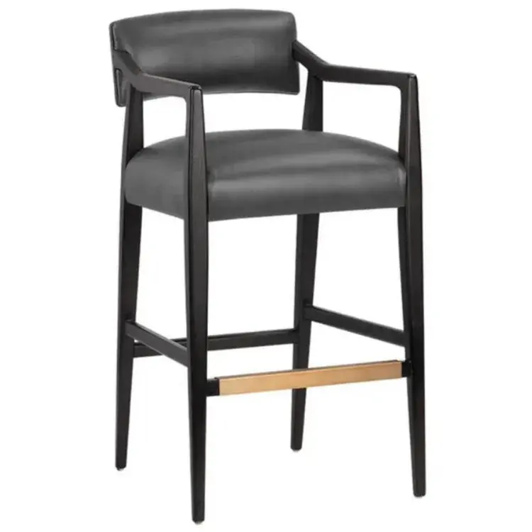 Keagan Upholstered Leather Barstool With Wooden Legs 1