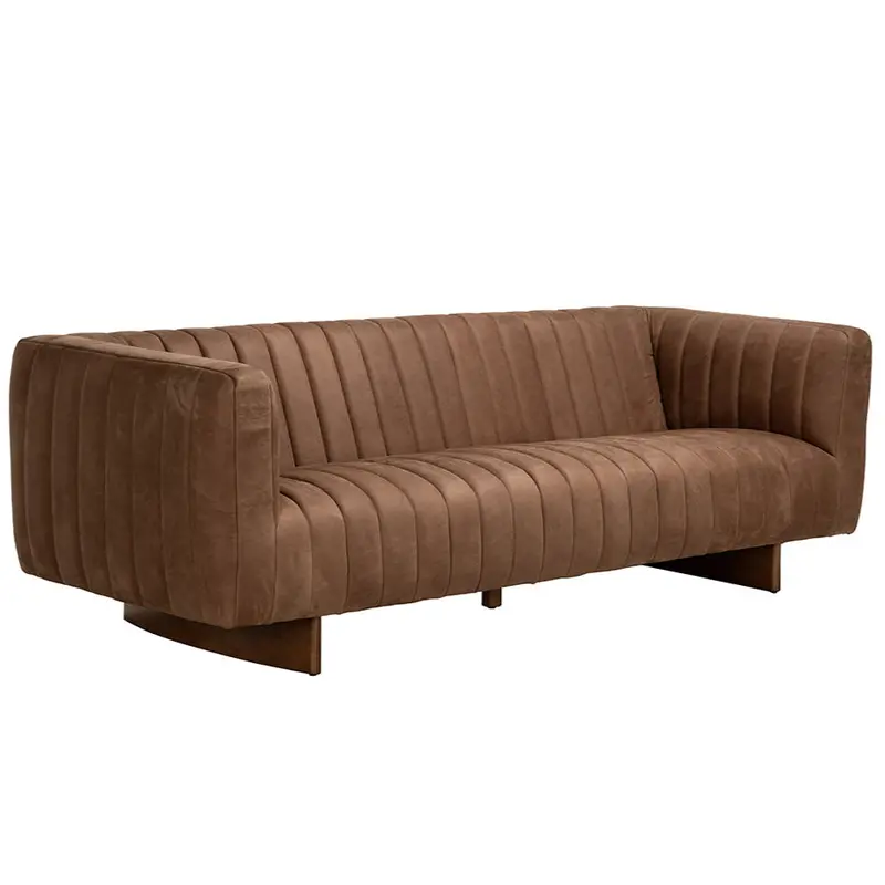 Khann Three-Seater Leather Sofa With Button-Tufted Back 1