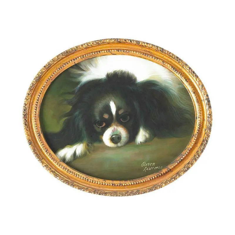 King Charles Spaniel Oval Portrait In Gold Frame 1