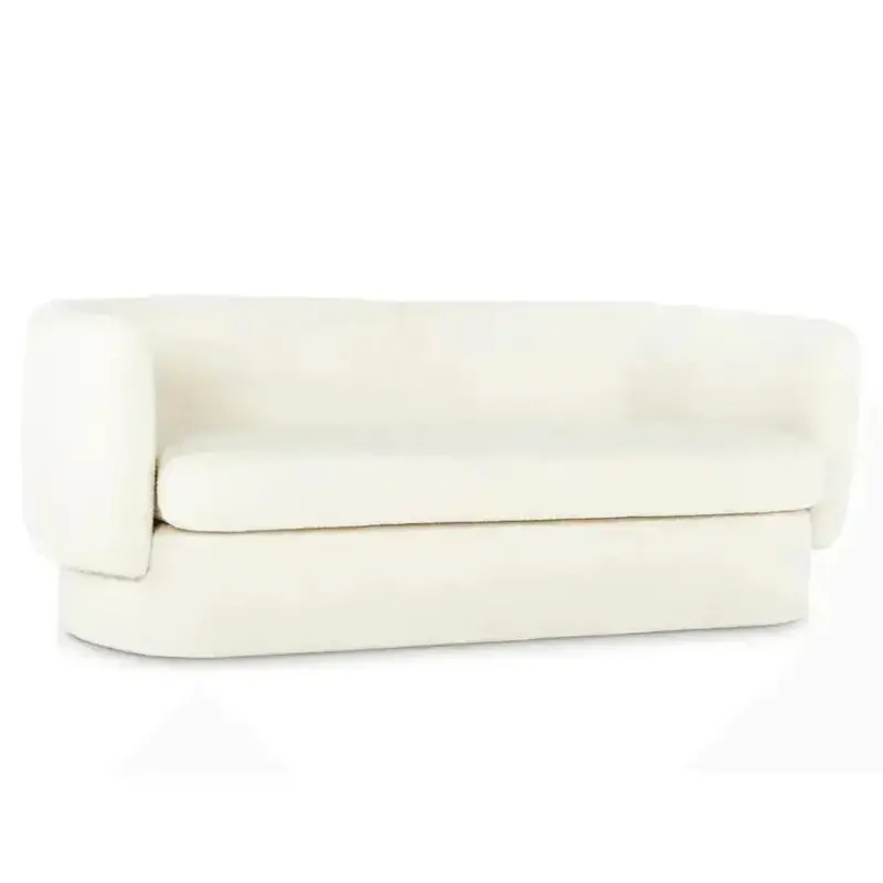 Koba Bouclé Sherpa Barrel Sofa — Plush White Lounge Seating 1