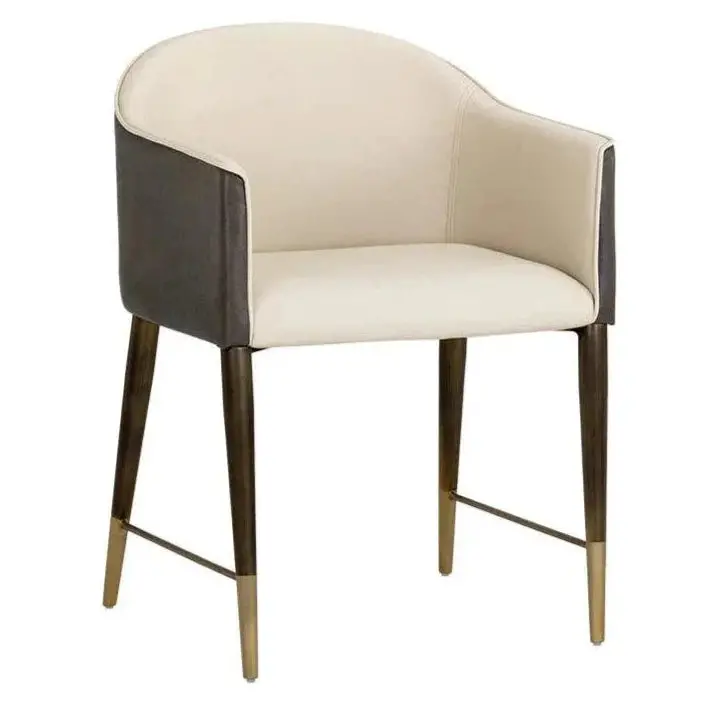 Kylin Dining Armchair In Textured Faux Leather With Brass-Finished Legs 1