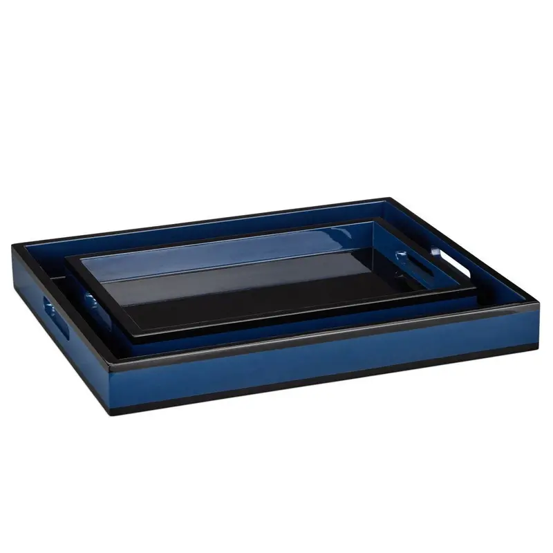 Lacquered Wooden Decorative Tray Set (2-Piece) For Stylish Display 1