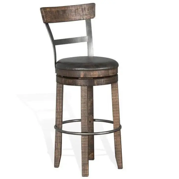 Ladder-Back Swivel Barstool – Black Leather, 30 Inch Height 1