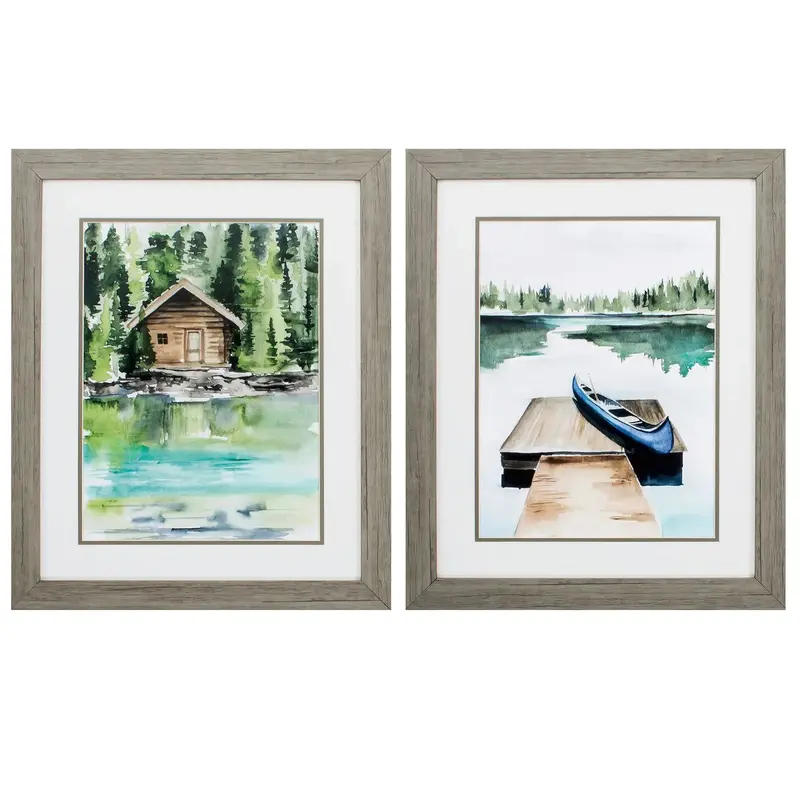 Lake Views Scenic Framed Wall Art – 2-Piece Green Collection 1