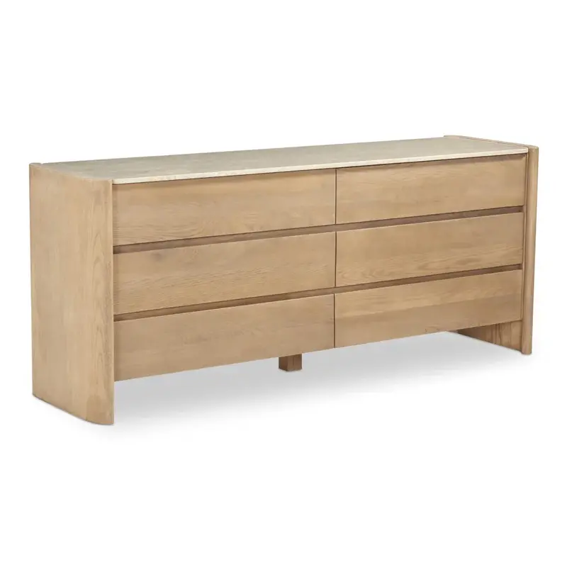 Lane Six-Drawer Dresser With Natural Oak Frame & Marble Accents 1