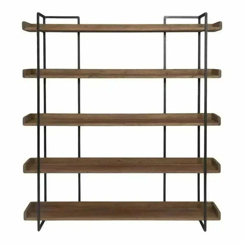 Large 68-Inch Industrial Bookshelf In Brown Metal & Wood 1