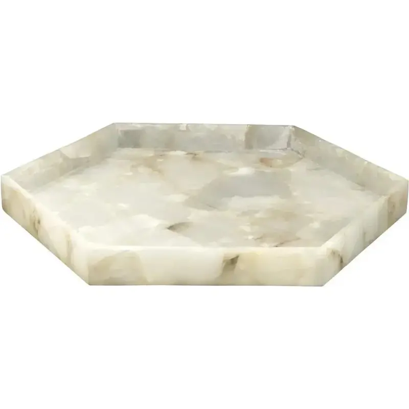 Large White Alabaster Tray Tabletop Decorative Accent 1
