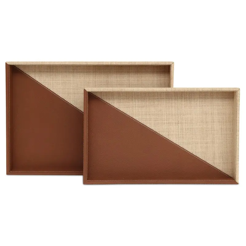 Leather And Raffia Warp Decorative Tray Duo 1