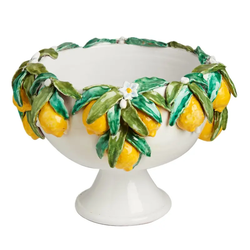 Lemon-Themed Ceramic Footed Serving Bowl 1