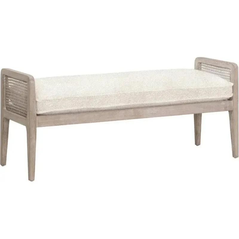 Leone Bench — Brown Wood And Natural Rattan Seating 1