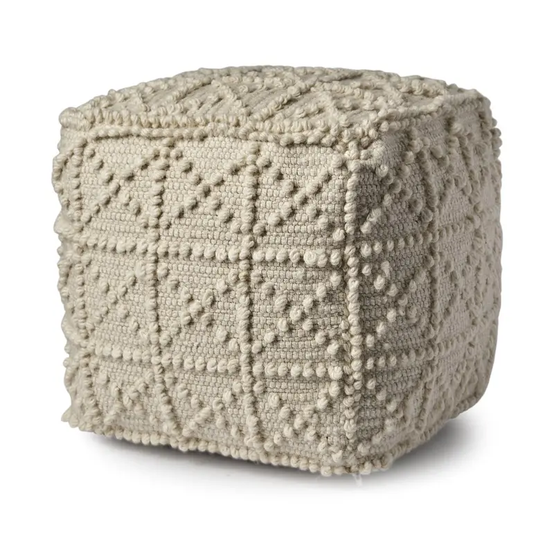 Leroy Cream Wool-Filled Pouf – Soft Accent Seating 1