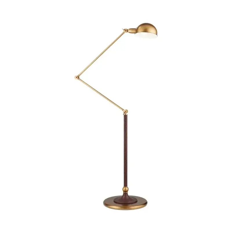Libretto Brass-Accent Faux Leather Floor Lamp – Statement Arm Design 1