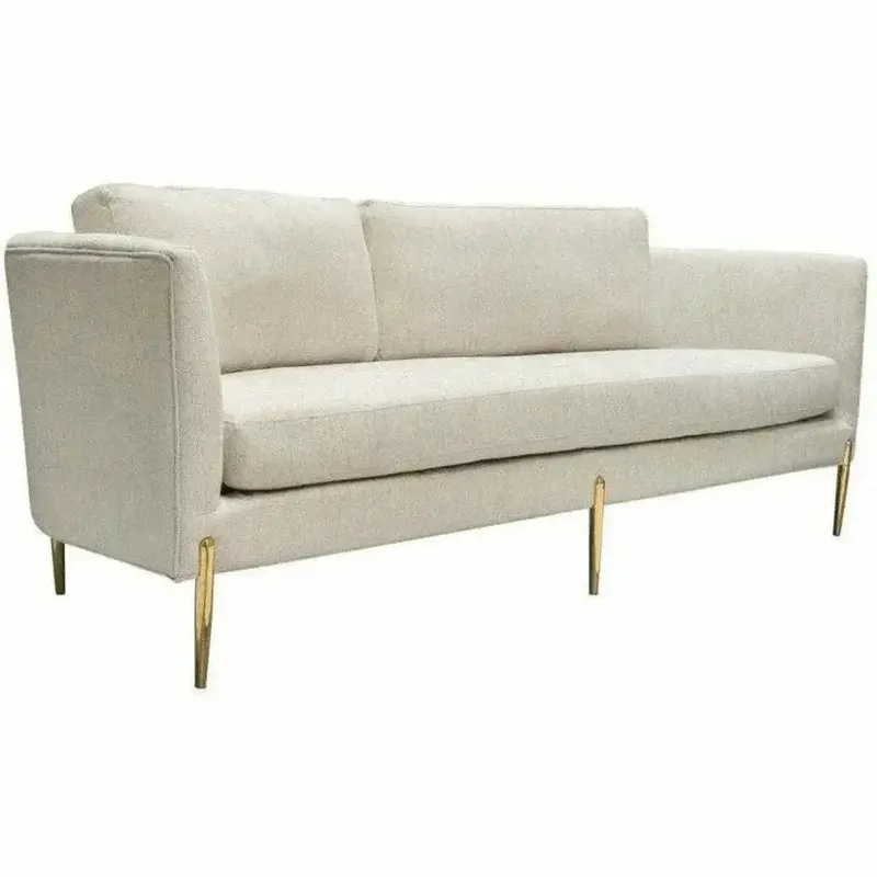 Light Cream Fabric Sofa With Gold-Tone Metal Legs 1