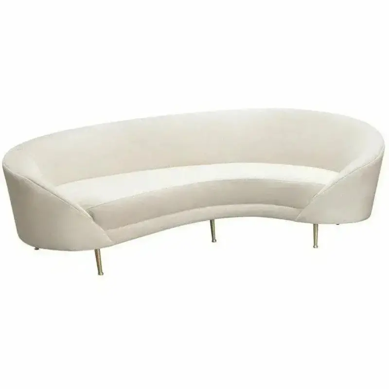 Light Cream Velvet Curved Sofa With Soft Contoured Back 1