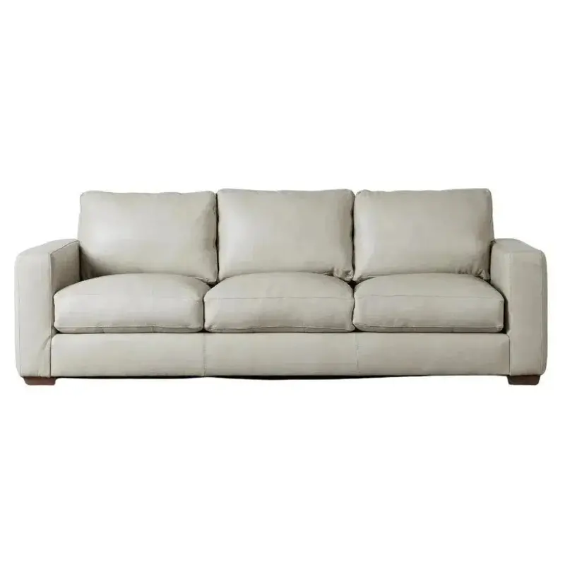 Light Gray High-Back Leather Sofa – Made In The Usa 1