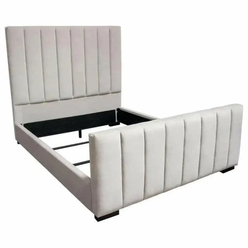 Light Grey Tufted Velvet Bed Frame – Luxe Channel-Stitch Detailing 1