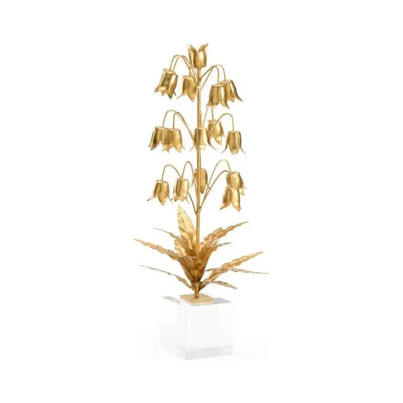Lily Of The Valley Floral Sculpture With Gold Accents And Crystal Base 1