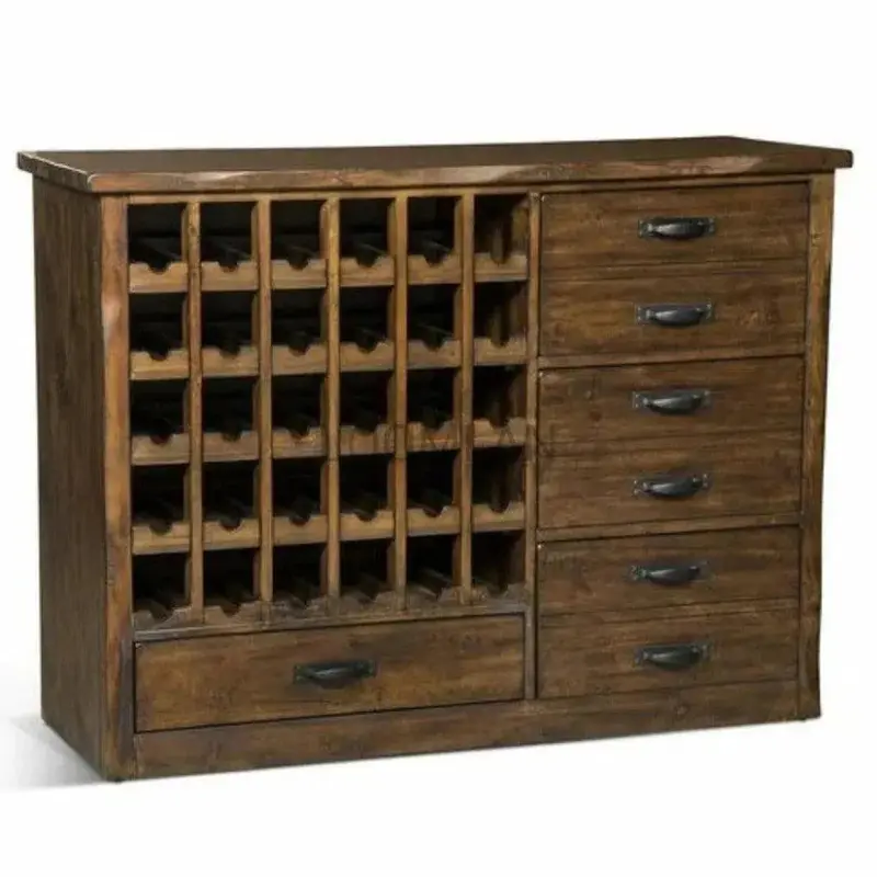 Live Edge Wine Cabinet With Drawers And Built-In Bar Serving Station 1