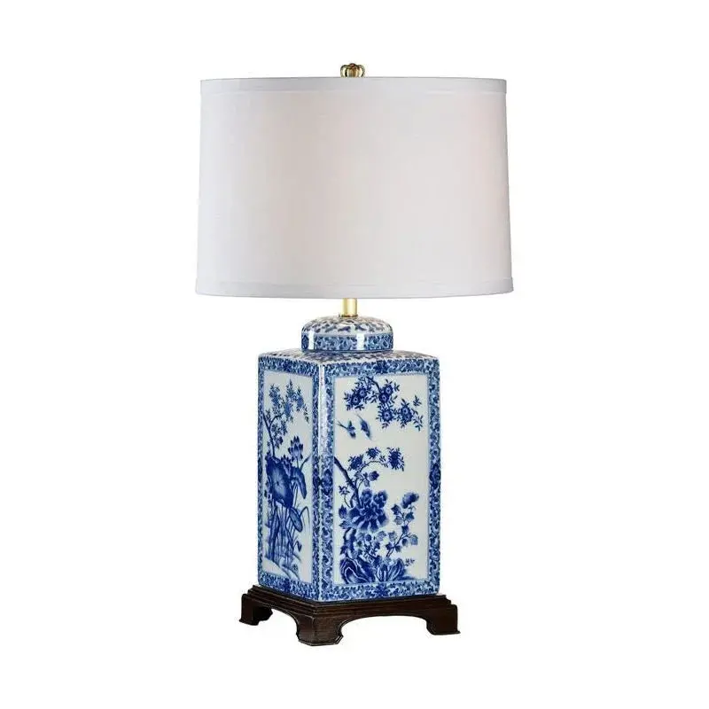 Lotus Blue Table Lamp Showcasing Hand-Painted Floral Motif 1