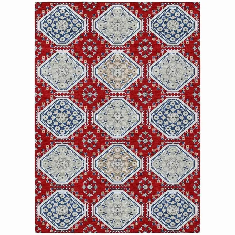 Lucinda Red Traditional Indoor-Outdoor Rug – Reversible & Easy-Clean Mat 2