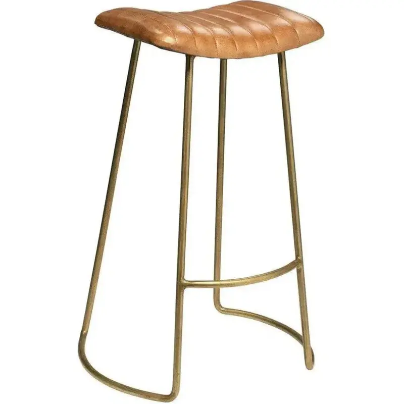 Luke Bar Stool In Brown Buffalo Leather With Open-Back Industrial Design 1