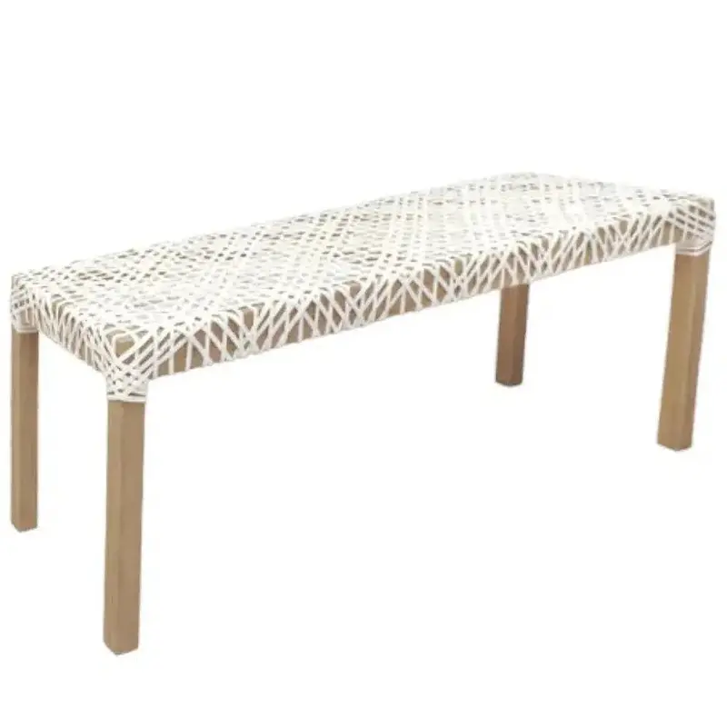 Lulua Woven Leather Bench – Minimalist Backless Seating 1