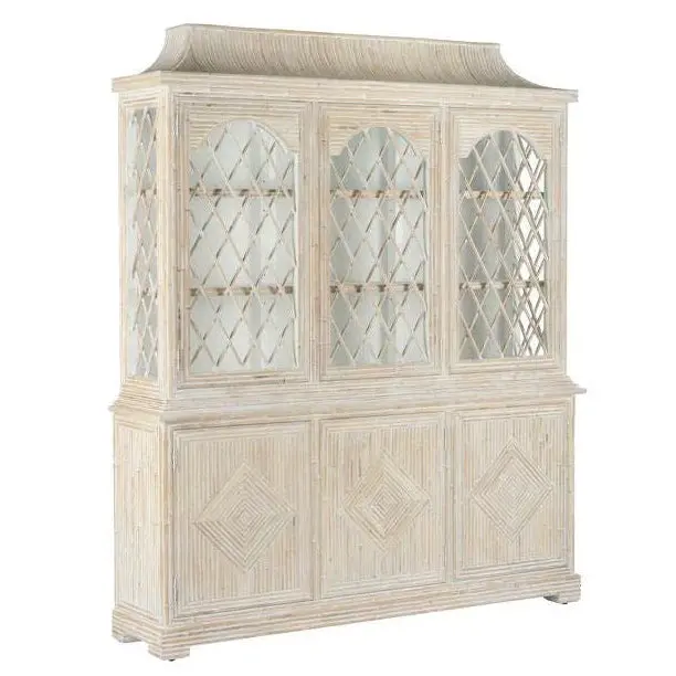 Lyford Cay Whitewashed Bamboo Breakfront Cabinet 1