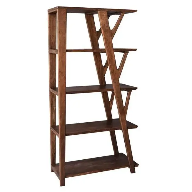 Lyira Brown Wooden Etagere Shelf Unit – Open Display Storage 1