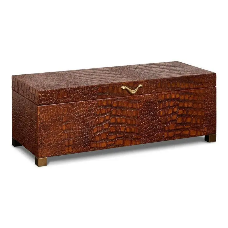 Lyle Reddish-Brown Crocodile-Textured Leather Box On Wood Base 1