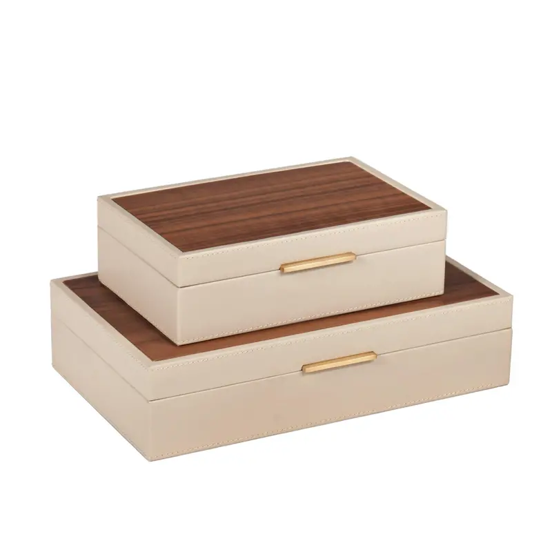 Macy Leather-Wrapped Warp Box Set – Textured Two-Piece Decorative Storage 1