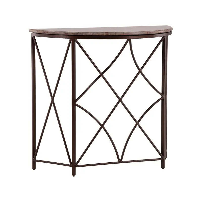 Madaline Semi-Circular Console Table – Iron Base With Natural Wood Surface 1