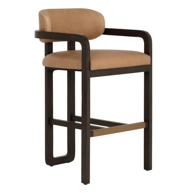 Madrone Ludlow Barstool – Sesame-Toned Full-Grain Leather Counter Height Seat 1
