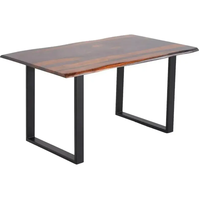 Maelira Rectangular Dining Table With Matte Iron Base & Solid Wood Top 1