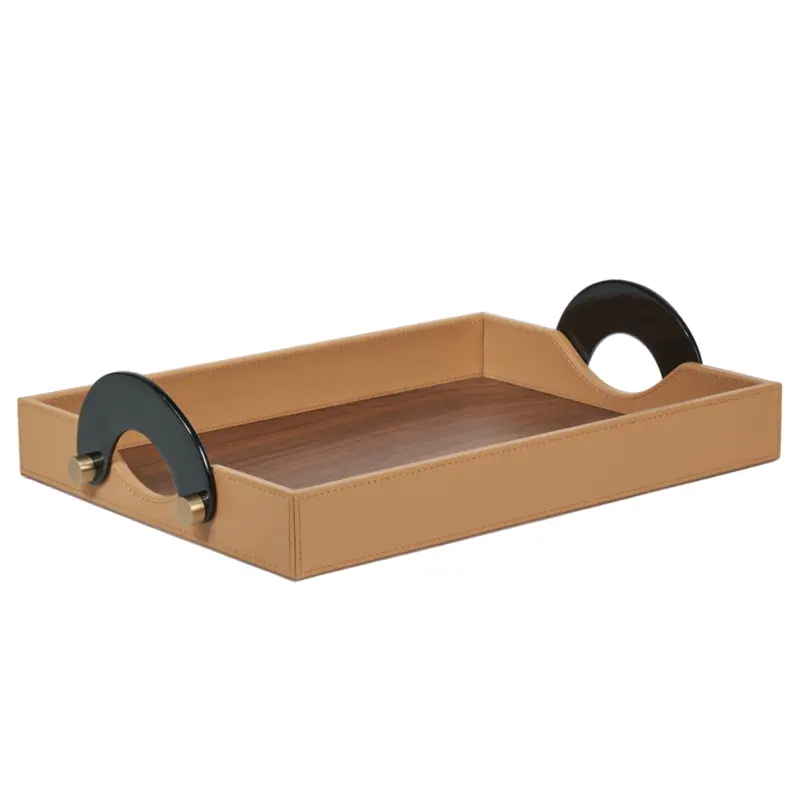 Maeve Rectangular Tray Featuring Handwoven Camel Leather 1