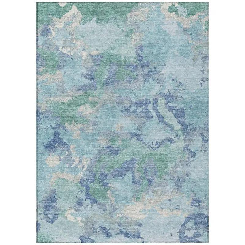 Magnara Blue Contemporary Indoor-Outdoor Washable Rug 2