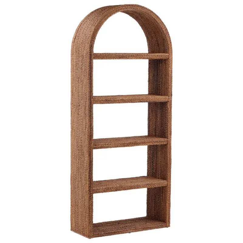 Mandalay Banana Leaf Etagere – Woven Brown Open Shelving Unit 1