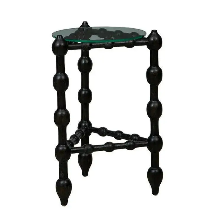 Marcos Glass-Top Round Wooden End Table 1