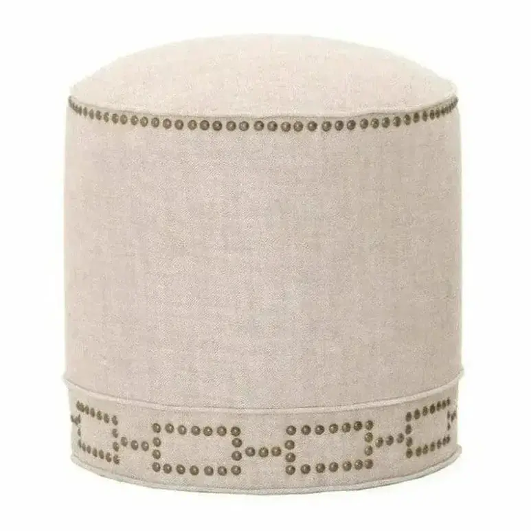 Marlow Round Ottoman In Bisque French Linen – Soft Accent Piece 1