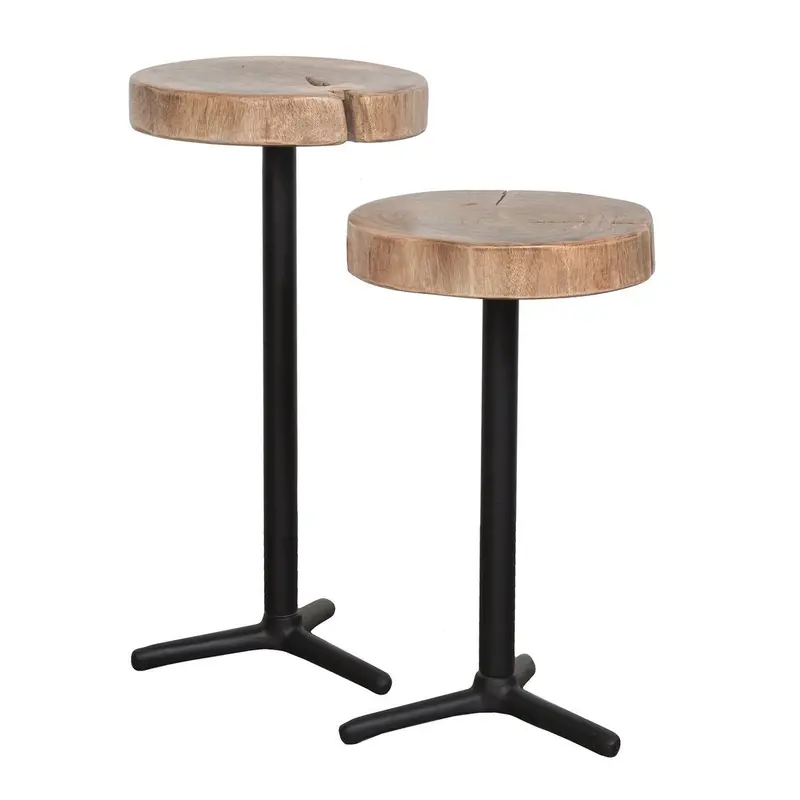 Martini-Inspired Wood Top Side Tables – Organic Set Of 2 1