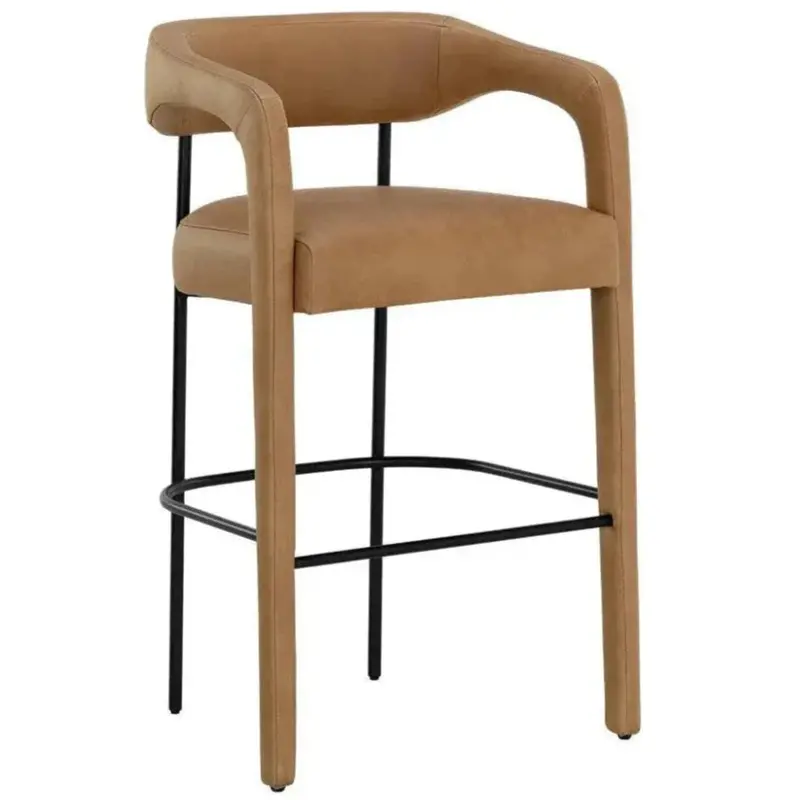 Mavia Ludlow Barstool – Sesame Leather Upholstered Seat 1