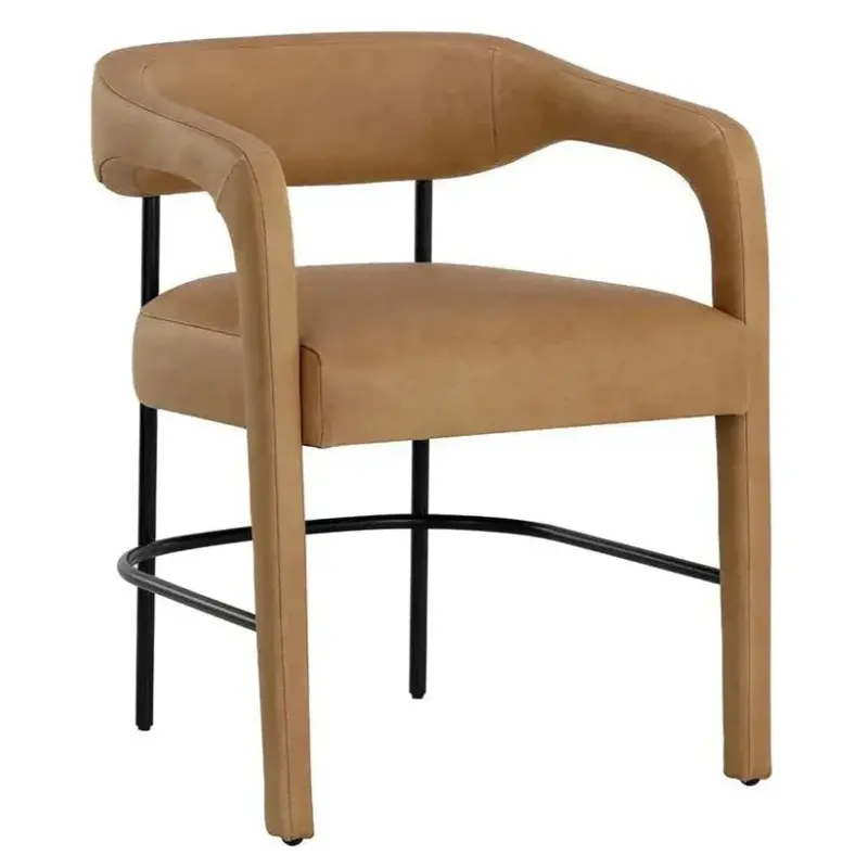 Mavia Sesame Leather Dining Armchair With Tailored Design 1